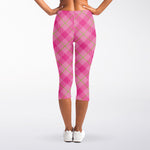 Pink And Green Plaid Pattern Print Women's Capri Leggings