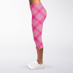 Pink And Green Plaid Pattern Print Women's Capri Leggings