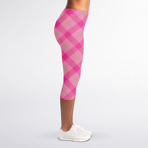 Pink And Green Plaid Pattern Print Women's Capri Leggings