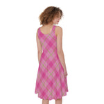 Pink And Green Plaid Pattern Print Women's Sleeveless Dress