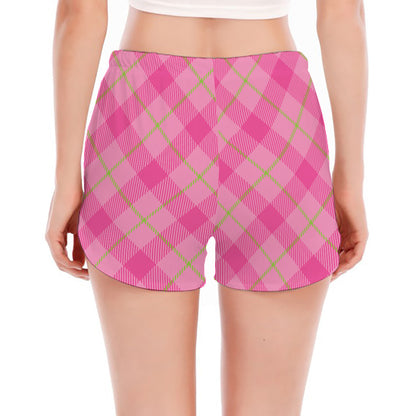 Pink And Green Plaid Pattern Print Women's Split Running Shorts