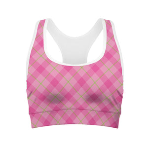 Pink And Green Plaid Pattern Print Women's Sports Bra