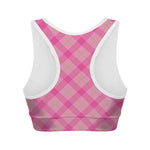 Pink And Green Plaid Pattern Print Women's Sports Bra