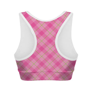 Pink And Green Plaid Pattern Print Women's Sports Bra