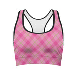 Pink And Green Plaid Pattern Print Women's Sports Bra