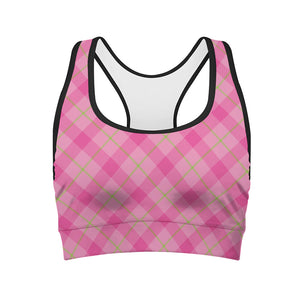 Pink And Green Plaid Pattern Print Women's Sports Bra