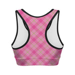 Pink And Green Plaid Pattern Print Women's Sports Bra