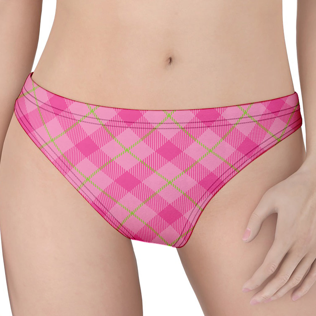 Pink And Green Plaid Pattern Print Women's Thong