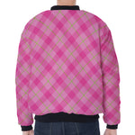 Pink And Green Plaid Pattern Print Zip Sleeve Bomber Jacket