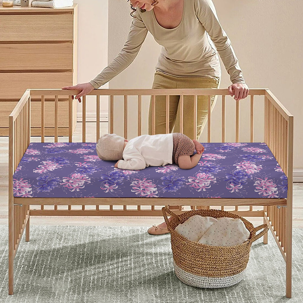 Pink And Purple Japanese Amaryllis Print Baby Crib Sheet