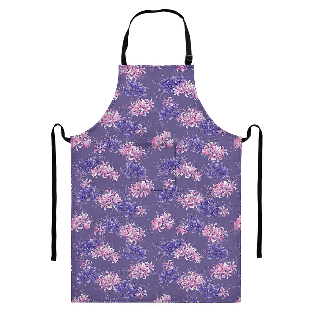 Pink And Purple Japanese Amaryllis Print Bib Apron With Pocket