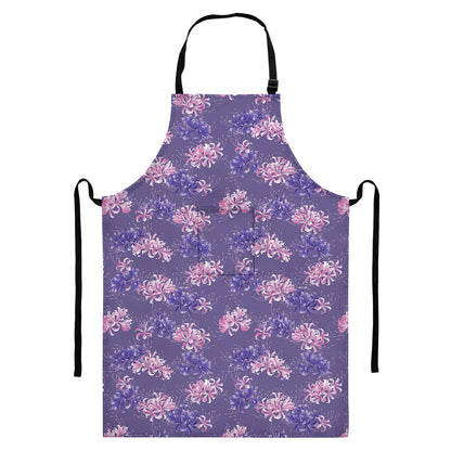 Pink And Purple Japanese Amaryllis Print Bib Apron With Pocket