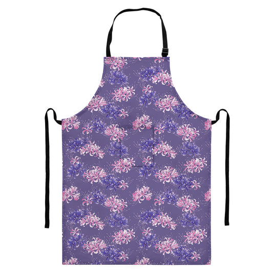 Pink And Purple Japanese Amaryllis Print Bib Apron With Pocket