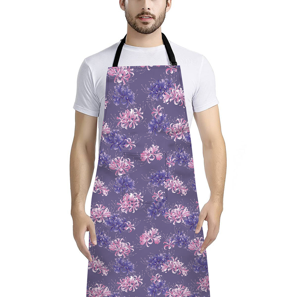 Pink And Purple Japanese Amaryllis Print Bib Apron With Pocket