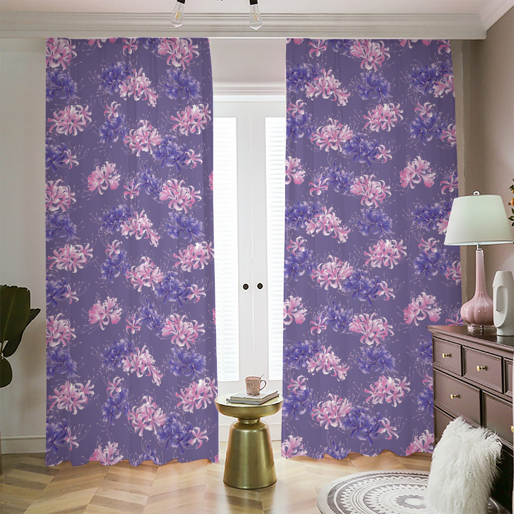 Pink And Purple Japanese Amaryllis Print Blackout Pencil Pleat Curtains