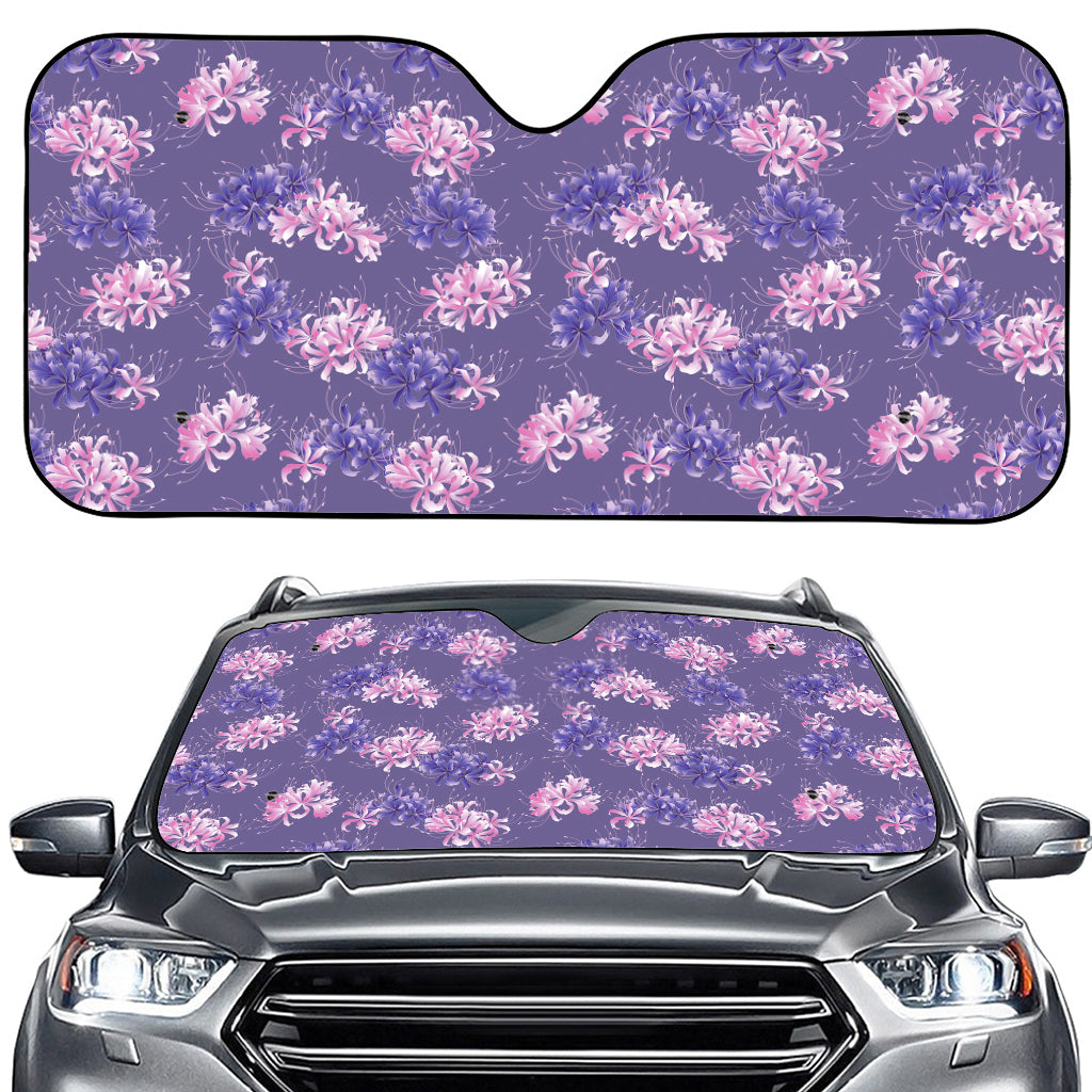 Pink And Purple Japanese Amaryllis Print Car Windshield Sun Shade