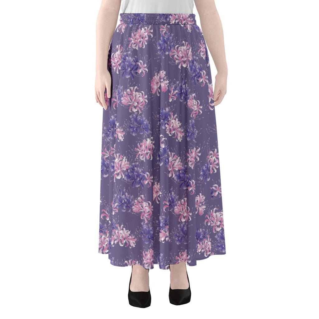 Pink And Purple Japanese Amaryllis Print Chiffon Maxi Skirt