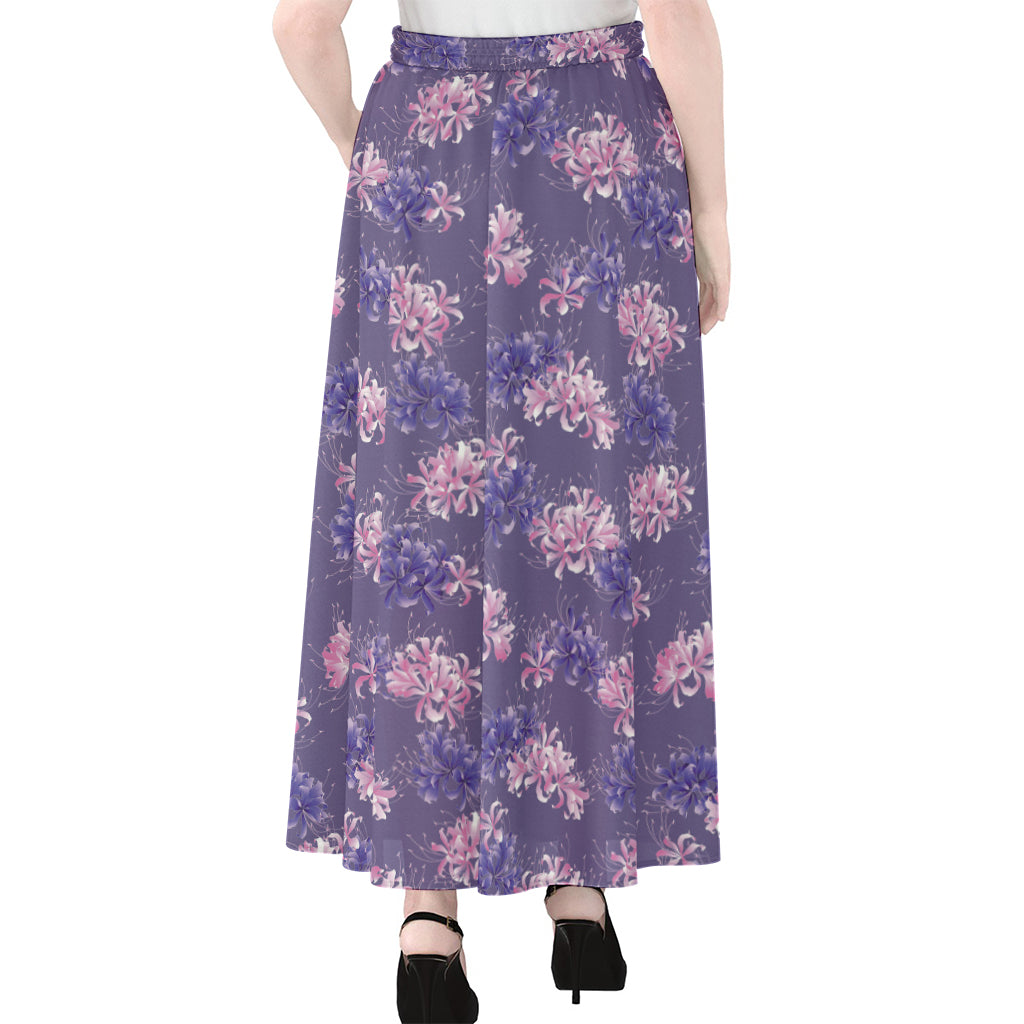 Pink And Purple Japanese Amaryllis Print Chiffon Maxi Skirt