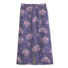 Pink And Purple Japanese Amaryllis Print Cotton Front Slit Maxi Skirt