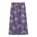 Pink And Purple Japanese Amaryllis Print Cotton Front Slit Maxi Skirt