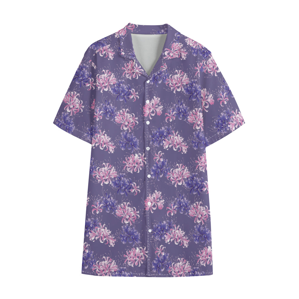 Pink And Purple Japanese Amaryllis Print Cotton Hawaiian Shirt