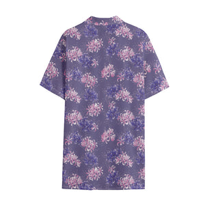 Pink And Purple Japanese Amaryllis Print Cotton Hawaiian Shirt