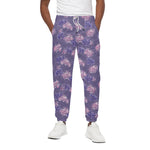 Pink And Purple Japanese Amaryllis Print Cotton Pants