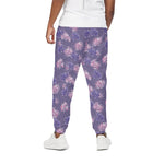 Pink And Purple Japanese Amaryllis Print Cotton Pants