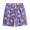 Pink And Purple Japanese Amaryllis Print Cotton Shorts