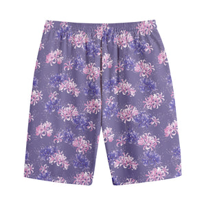 Pink And Purple Japanese Amaryllis Print Cotton Shorts