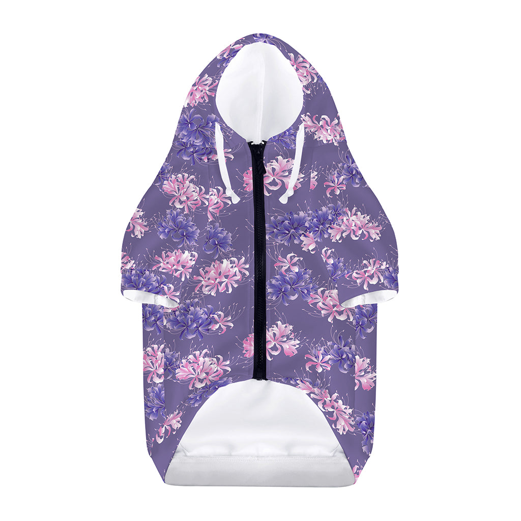 Pink And Purple Japanese Amaryllis Print Dog Zip Up Hoodie