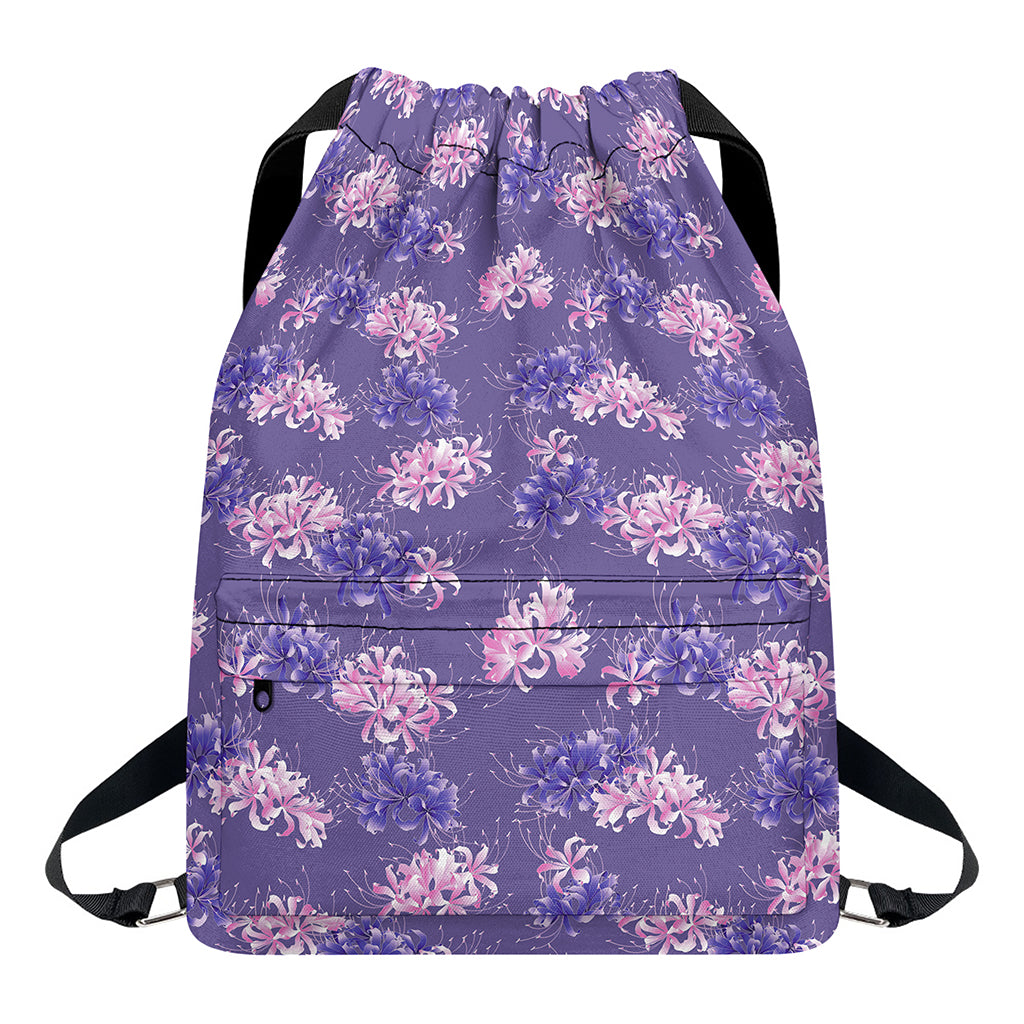 Pink And Purple Japanese Amaryllis Print Drawstring Backpack