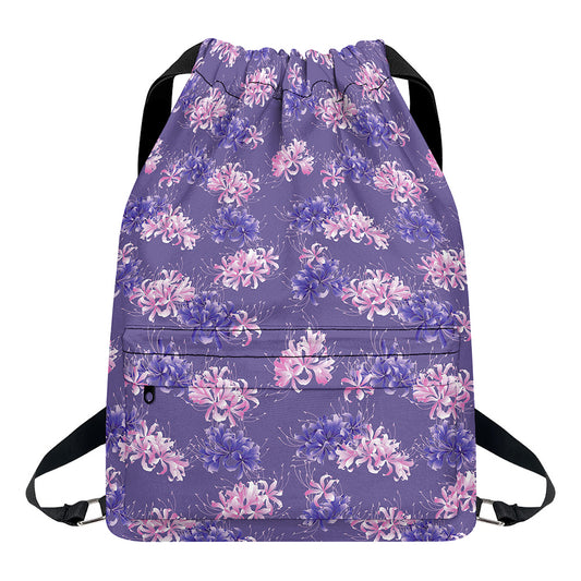 Pink And Purple Japanese Amaryllis Print Drawstring Backpack
