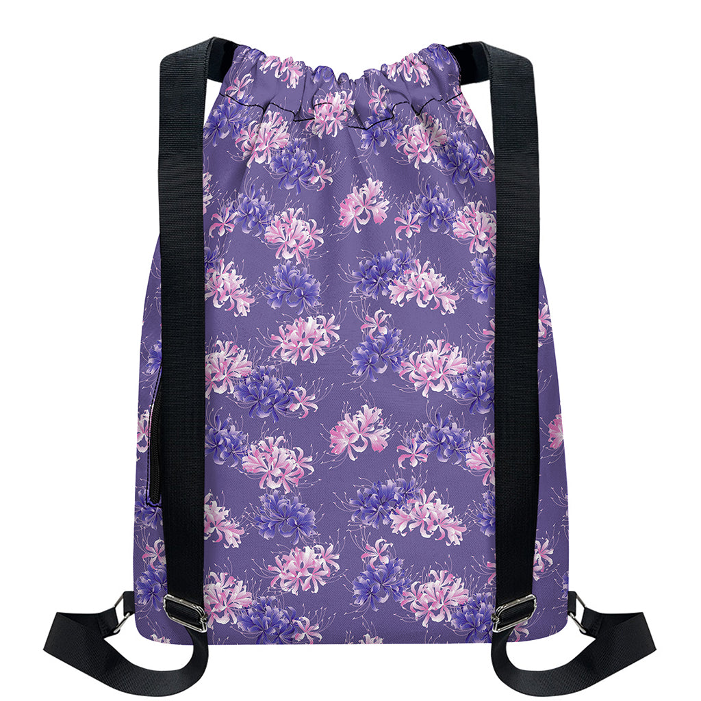 Pink And Purple Japanese Amaryllis Print Drawstring Backpack