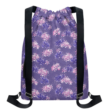 Pink And Purple Japanese Amaryllis Print Drawstring Backpack