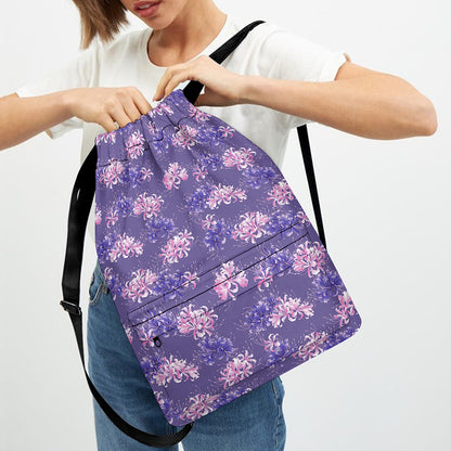 Pink And Purple Japanese Amaryllis Print Drawstring Backpack