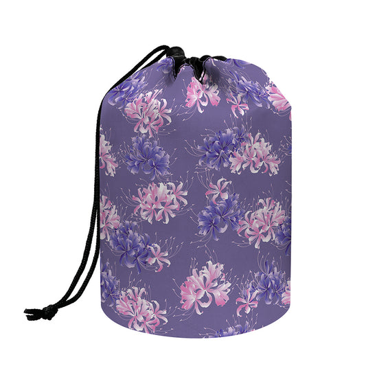Pink And Purple Japanese Amaryllis Print Drawstring Makeup Bag