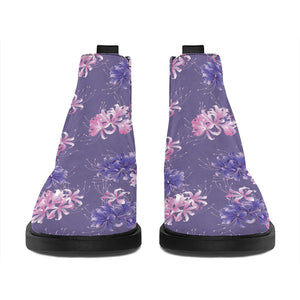 Pink And Purple Japanese Amaryllis Print Flat Ankle Boots