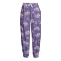 Pink And Purple Japanese Amaryllis Print Fleece Lined Knit Pants