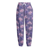 Pink And Purple Japanese Amaryllis Print Fleece Lined Knit Pants