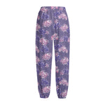 Pink And Purple Japanese Amaryllis Print Fleece Lined Knit Pants