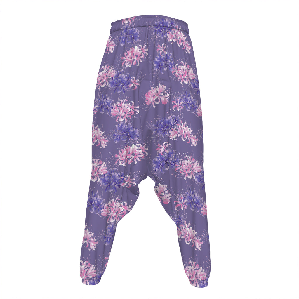 Pink And Purple Japanese Amaryllis Print Hammer Pants