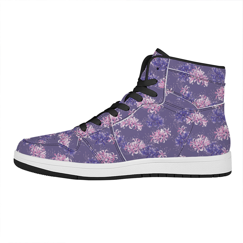 Pink And Purple Japanese Amaryllis Print High Top Leather Sneakers