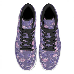 Pink And Purple Japanese Amaryllis Print High Top Leather Sneakers