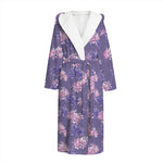 Pink And Purple Japanese Amaryllis Print Hooded Bathrobe