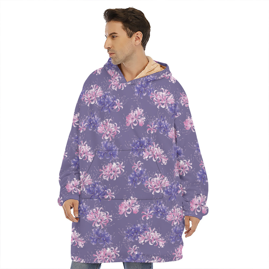Pink And Purple Japanese Amaryllis Print Hoodie Blanket