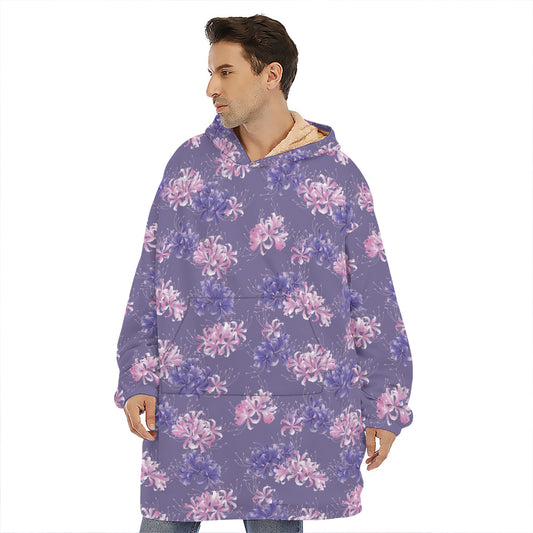 Pink And Purple Japanese Amaryllis Print Hoodie Blanket