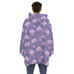 Pink And Purple Japanese Amaryllis Print Hoodie Blanket