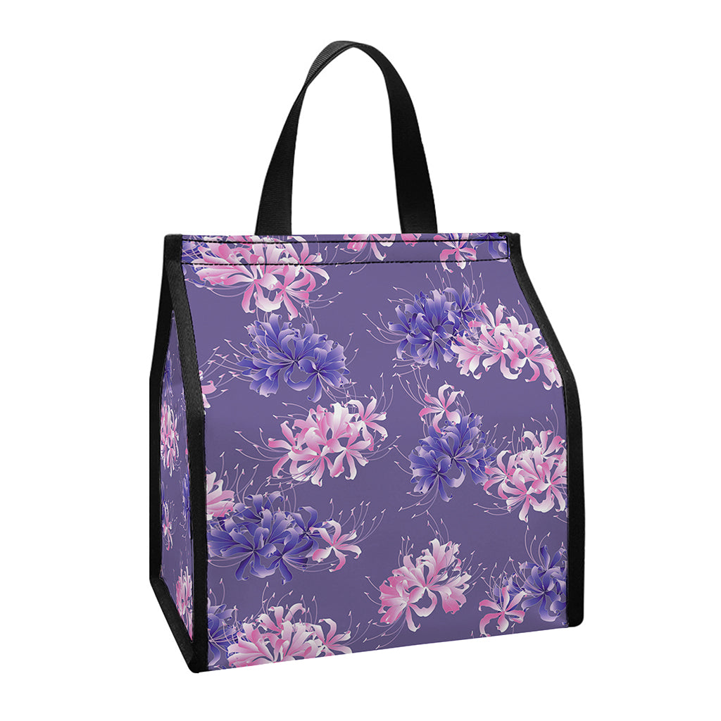 Pink And Purple Japanese Amaryllis Print Insulated Lunch Tote