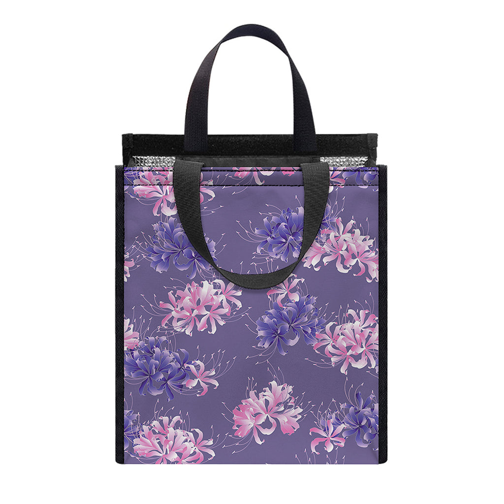 Pink And Purple Japanese Amaryllis Print Insulated Lunch Tote